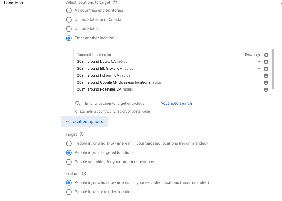 google ads location targeting
